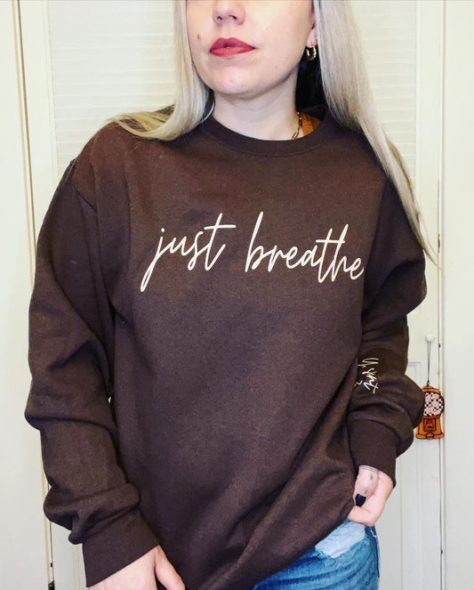 Just Breathe crew neck with sleeve decal