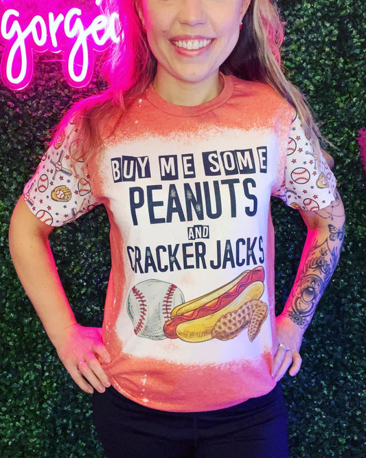Buy me Some Peanuts and Crackerjacks Bleached T-Shirt (sleeve designs)